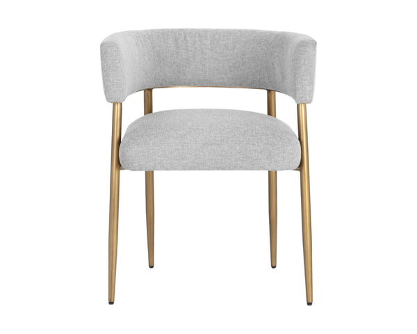 Sunpan MAESTRO Dining Armchair - Luxurious Belfast Heather Grey with Antique Brass Legs for Modern Elegance 107905