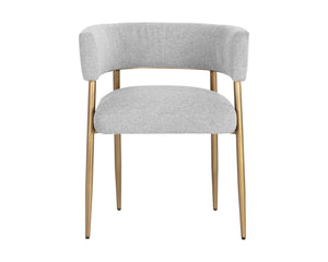Sunpan Maestro Contemporary Dining Armchair with Curved Frame and Antique Brass Legs for Elegant Dining Belfast Heather Grey