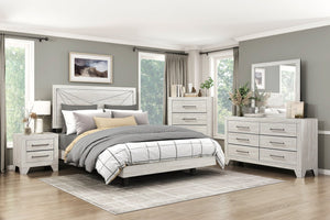 English Elm Contemporary LED Panel Queen Bed with Integrated Lighting, Sleek Wooden Frame and Modern Headboard Design Oak 81.75 L x 7.25 W x 5.5 H B011S01709
