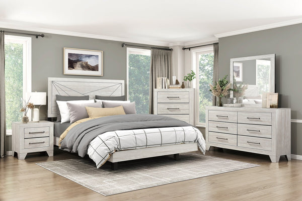 English Elm Contemporary LED Panel Queen Bed with Integrated Lighting, Sleek Wooden Frame and Modern Headboard Design Oak 81.75 L x 7.25 W x 5.5 H B011S01709