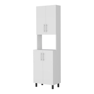 English Elm FM Ko Vaya Double Cabinet Pantry White – Vertical Kitchen Organizer with Shelves, Microwave Nook, Raised Legs B128P283297
