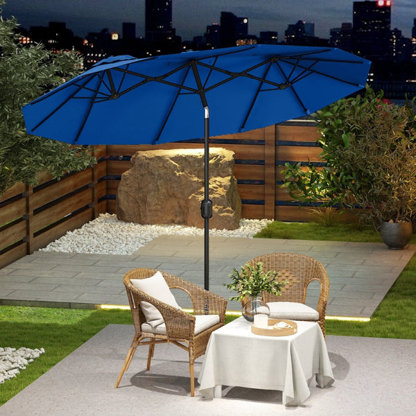 English Elm Outsunny 9.5 Ft Double Sided Patio Umbrella with Vented Steel Frame Crank Tilt W2225P485595