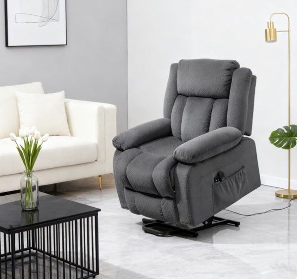 English Elm Electric Power Lift Recliner with Massage Heat Velvet Upholstery and Usb Charging T3971P412308