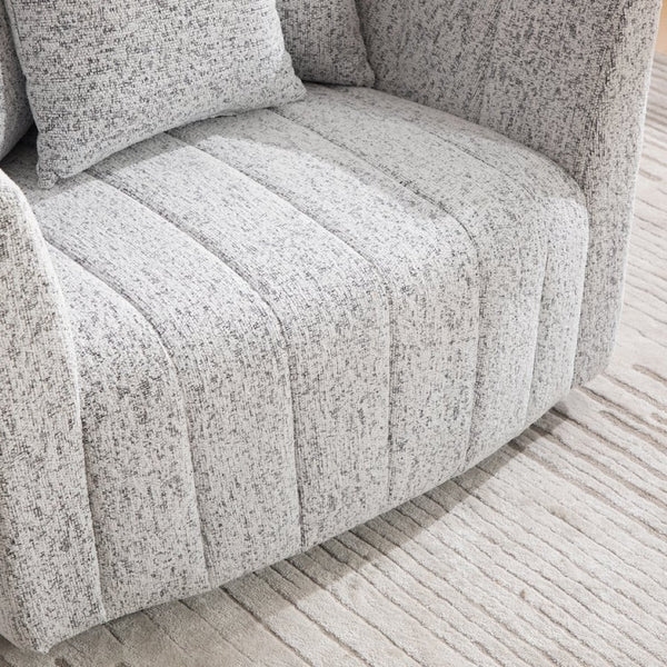 English Elm 39"w Swivel Barrel Club Chair with Channel Tufted Chenille and Round Storage Ottoman Set White+Black W3118S00047