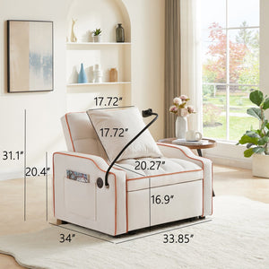 English Elm Sleeper Sofa Chair Velvet Convertible Armchair with Usb Charging for Small Spaces Beige W1359P458682