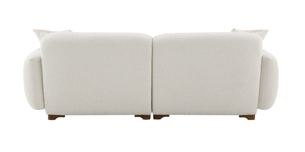 English Elm Darius Boucle Sofa in Beige with 2 Toss Pillows — Plush Pocket Coil Seating, Wood Frame, Modern KD Legs B2726S00115