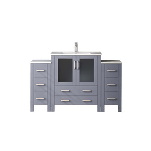 English Elm Dark Grey Single Bath Vanity - 54" W With White Ceramic Top, Side Cabinets & Complete Faucet Set B2731S01205