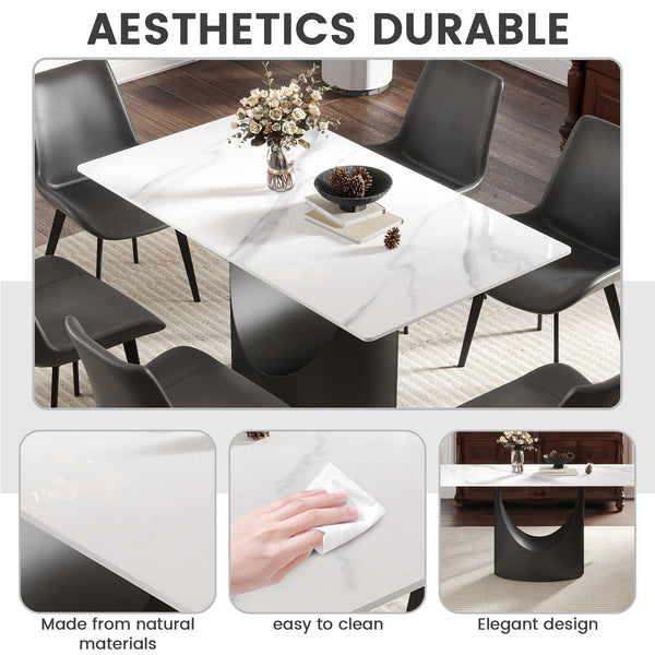 English Elm 55.12 Modern Sintered Stone Dining Table with Bronze Iron Legs, Rectangular Seat for 6, 400lb Capacity Black,White W1535S00563