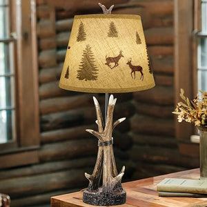 English Elm Farmhouse Deer Antler Table Lamps Set of 2 — Rustic Touch Dimmable Nightstand Lamps with Dual USB Ports W3355P391473