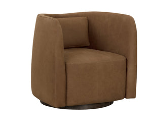Sunpan Emilie Swivel Lounge Chair - Luxurious Nubuck Caramel Leather & Solid Oak Base for Ultimate Comfort