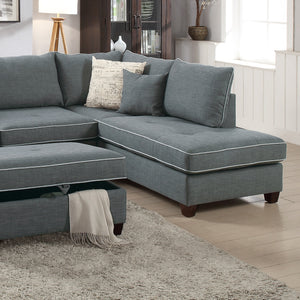 English Elm Beautiful 3-pcs Sectional Sofa with Reversible Chaise and Storage Ottoman Plush Summer Hues Comfort Steel Gray 76 L x 35 W x 16 H B011S01054