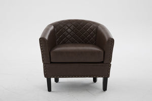 English Elm chair Quilted Diamond-Back Accent Chair with Nailhead Trim, Soft Tactile Upholstery & Solid Wood Legs Brown PU W3515P326998