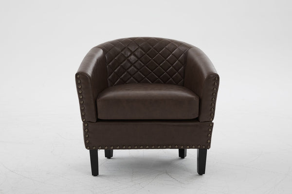 English Elm chair Quilted Diamond-Back Accent Chair with Nailhead Trim, Soft Tactile Upholstery & Solid Wood Legs Brown PU W3515P326998