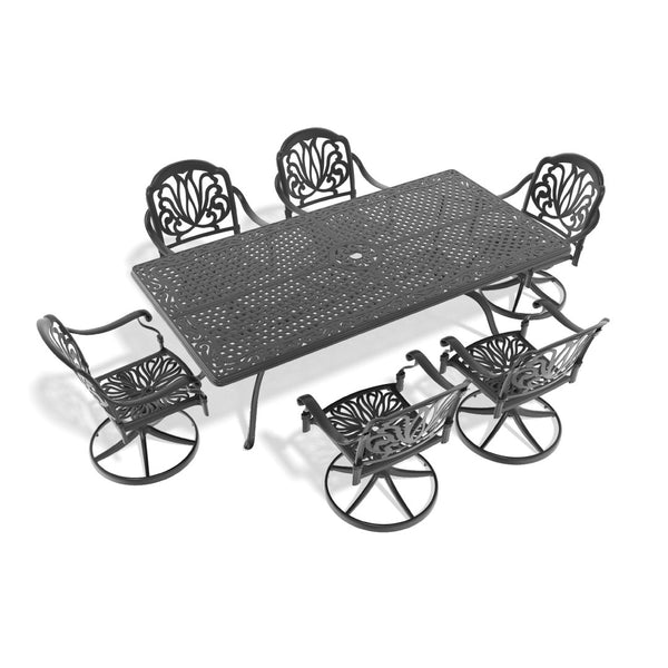 English Elm 7-Piece All-Weather Cast Aluminum Dining Set With 6 Swivel Chairs & Rectangular Table For Outdoor Fun P2 W1710S00293-GIGA