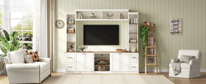 English Elm Unique Low Profile Media Console with Led Lighting Glass Shelves Fits Tvs to 105 White N721S000077K