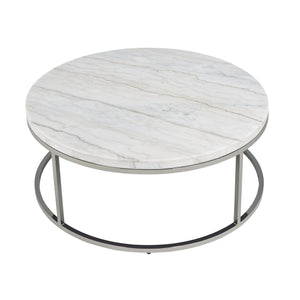 English Elm Zaidee Marble Top Coffee Table with Nickel Frame — Elegant Round Natural Marble Accent Table for Living Rooms White 43.25 L x 41.5 W x 5.75 H B2726P246013