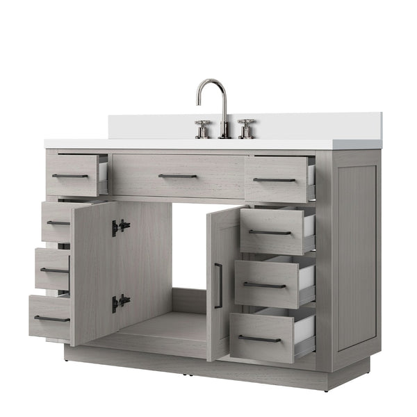 English Elm White Oak Single-Sink Vanity With Cultured Marble Top, Chrome Faucet, Soft-Close Features & Storage B2731P257727-GIGA