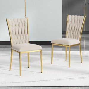 English Elm Modern Velvet Upholstered Dining Chairs with Gold Metal Legs Elegant Set of Two Beige W210P309920