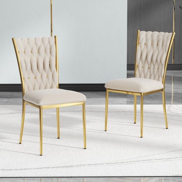 English Elm Modern Velvet Upholstered Dining Chairs with Gold Metal Legs Elegant Set of Two Beige W210P309920