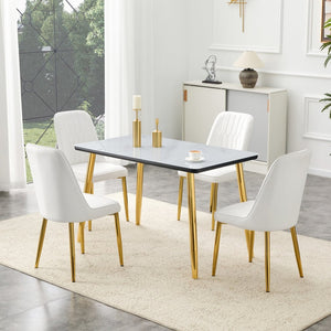 English Elm Table and Chair Set Marble Glass Top Gold Legs Pu Leather Seats Modern Dining Black,White+Gold W1151S04651