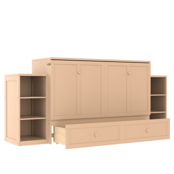English Elm Queen Murphy Bed With Elegant Golden Finish, Spacious Storage Drawers, And Shelves For Compact Spaces W1580S00258-GIGA