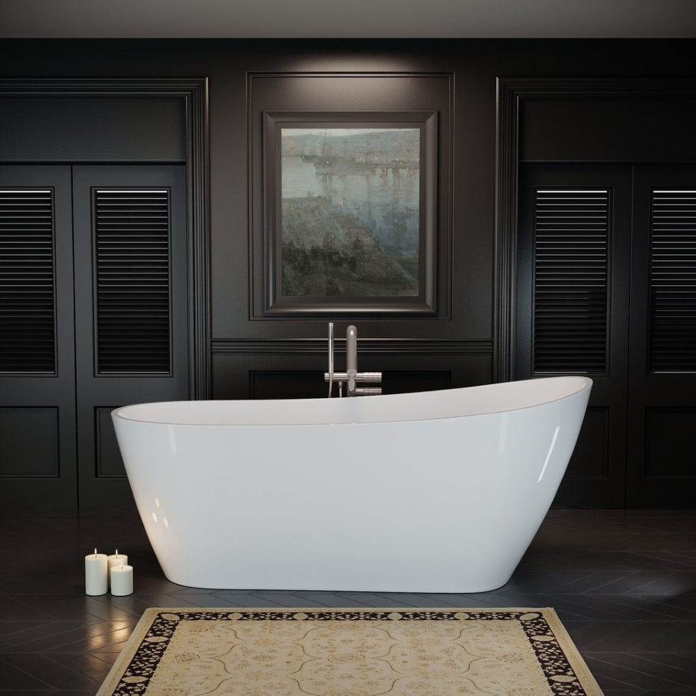 English Elm 60'' Oval Acrylic Soaking Tub Glossy White Freestanding Spa Bath with Chrome Drain W1920P351729