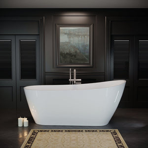 English Elm 60'' Oval Acrylic Soaking Tub Glossy White Freestanding Spa Bath with Chrome Drain W1920P351729