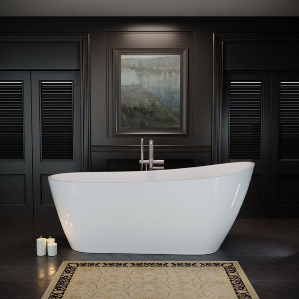 English Elm 60'' Oval Acrylic Soaking Tub Glossy White Freestanding Spa Bath with Chrome Drain W1920P351729