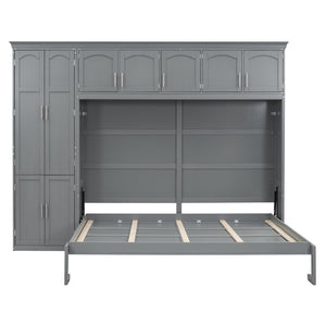 English Elm Queen Murphy Wall Bed with Integrated Wardrobe and Drawers for Studio Spaces LP000876AAE-1