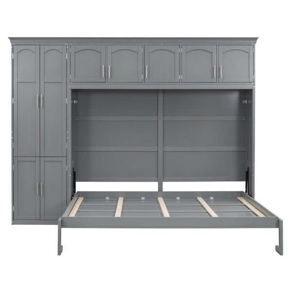English Elm Queen Murphy Wall Bed with Integrated Wardrobe and Drawers for Studio Spaces LP000876AAE-1