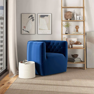 English Elm Ashcroft Furniture - Delaney Tufted Velvet Swivel Chair with Solid Wood Legs, Ergonomic Angled Back and Foam Support Blue B183P281227