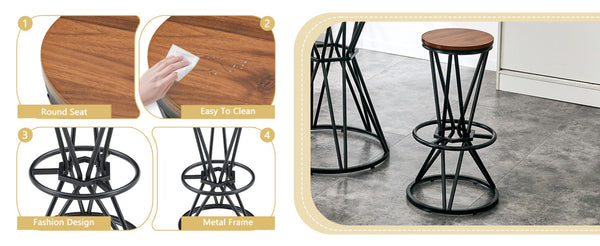 English Elm Single Package Industrial Bar Set Round Mdf Top with Metal Frame Seats 2 for Kitchen Walnut+Black W1151P434792