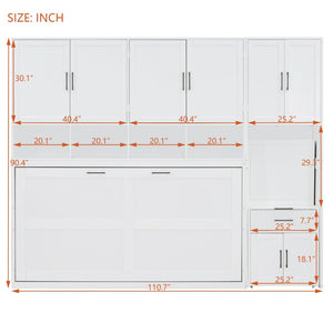 English Elm Twin Murphy Wall Bed with Integrated Closet Drawers and Desk for Studio Spaces White LP000595AAK-2