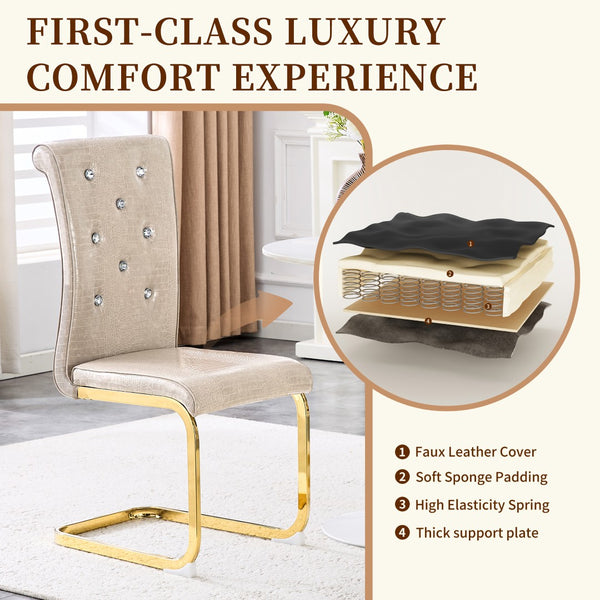 English Elm Luxury Pu Upholstered Dining Chair Set of 4 with Channel Stitching and Metal Legs Beige W1512P491872