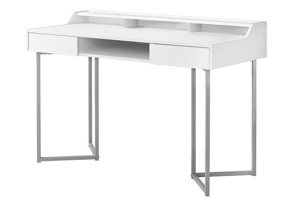 English Elm Computer Desk with 2 Push-Drawers, Open Shelves & Black Metal Legs — Compact Modern Workstation White 53 L x 23 W x 6 H B2710P219715