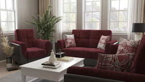 English Elm PrimeNest NimbusFlow Collection Upholstered Convertible Loveseat with Storage, Sleeper, Chenille Comfort Black PU,Burgundy B030P281738