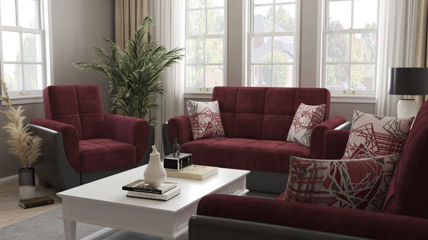 English Elm PrimeNest NimbusFlow Collection Upholstered Convertible Loveseat with Storage, Sleeper, Chenille Comfort Black PU,Burgundy B030P281738