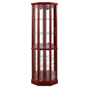English Elm 6 Shelf Lighted Corner Curio Cabinet with Adjustable Tempered Glass Shelves, Acrylic Mirror Back, Solid Wood Frame Cherry W1693P170931