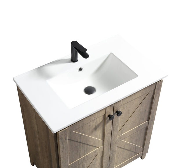 English Elm 30 Inch Floating Bathroom Vanity Fluted Wood Grain Front with Ceramic Integrated Sink Antique Grey W3520S00032