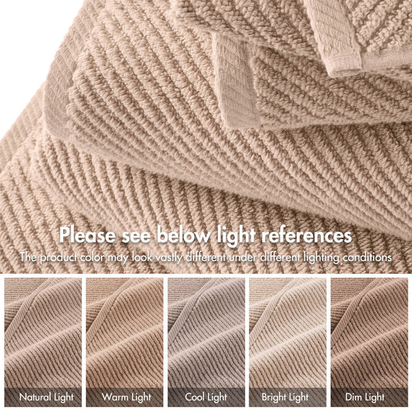 JLA Home Madison Park - 100% Cotton Diagonal Ribbed Hand Towel — Plush Zero-Twist 506 GSM Quick-Dry Luxury for Home Spa Beige MP73-8859