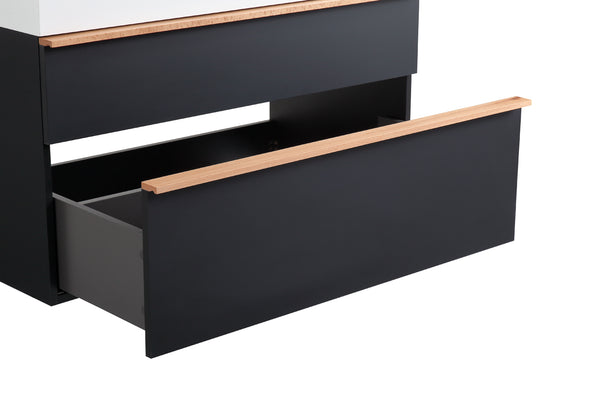 English Elm VELA 36 Inch Wall Mounted Bathroom Vanity with Integrated Acrylic Sink, Dual Wood Handles, Soft-Close Drawers, Matte Finish Black W3235P327618