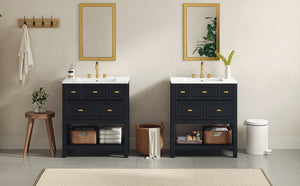 English Elm 60'' Elegant Freestanding Bathroom Vanity Set With Ceramic Sink, Solid Wood Frame & Ample Storage N710SS00004B