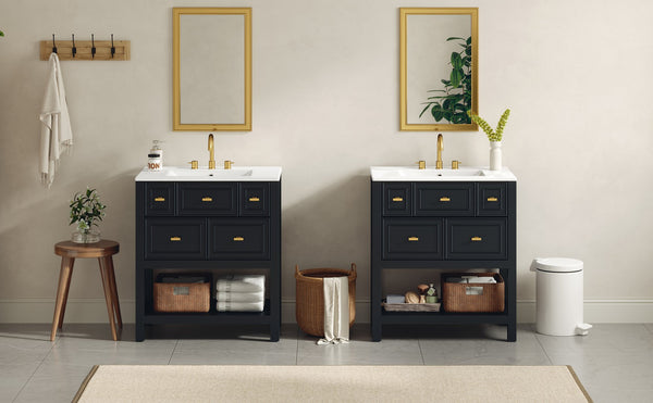English Elm 60'' Elegant Freestanding Bathroom Vanity Set With Ceramic Sink, Solid Wood Frame & Ample Storage N710SS00004B