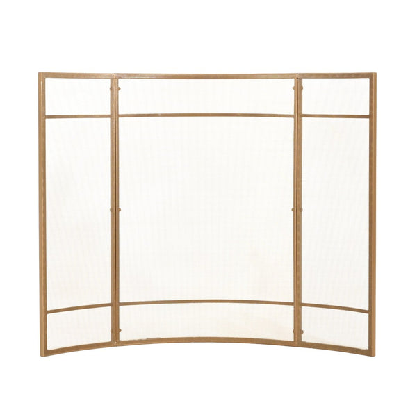 English Elm Regina Curved Iron Fireplace Screen with Welded Grid for Modern Minimalist Interiors Golden N775P386929G