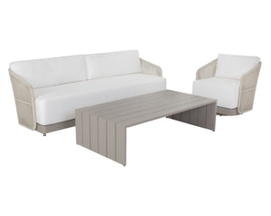 Sunpan ALLARIZ Sofa - Modern Greige Aluminum Frame with Stinson White Upholstery for Stylish Outdoor Living 109652