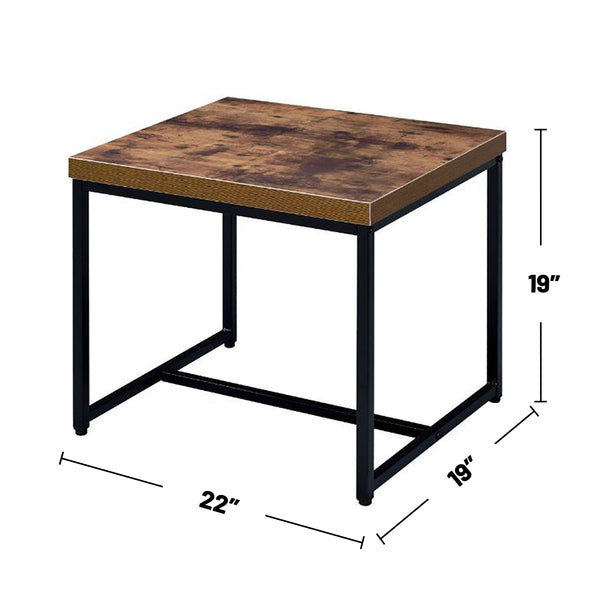 English Elm Rectangular Industrial Wooden Top End Table with Weathered Oak Finish and Sturdy Metal Legs Ancient Oak,Black B016P311069