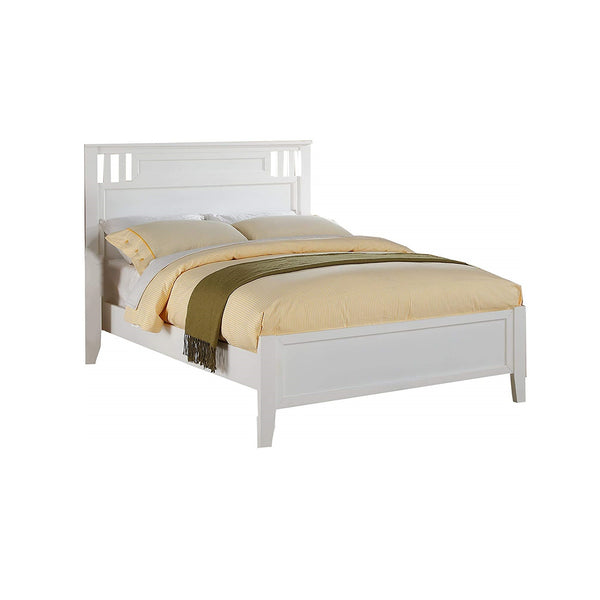 English Elm Simple Modern Full Size Bedframe with Carved Vertical Lines, Rubberwood MDF Construction, Elegant Design White 80 L x 8 W x 4 H B011S01986