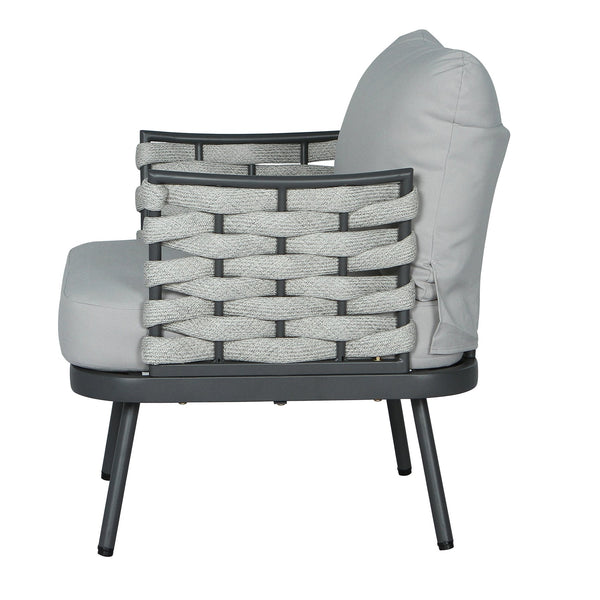 English Elm Christopher Knight Home® - Mariano Outdoor 4-Piece Conversation Set with Hand-Woven Rope, Water-Repellent Cushions, Durable Frame Gray+Gray N773OC00026E