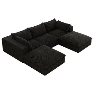 English Elm 118.2" Modular Cloud Sofa Corduroy Upholstered Deep Seat Lounge for Living Room Black W2824S00182
