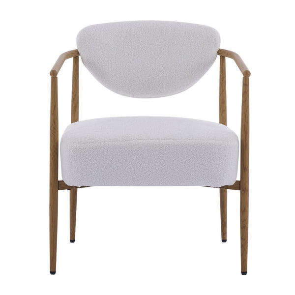 English Elm Beige Woven Fabric Dining Chair Set of Two with Wood Grain Iron Frame for Any Room W3149S00006